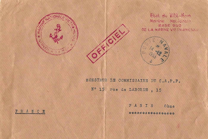 Lettre officielle de service de la Marine Vietnamienne 1953