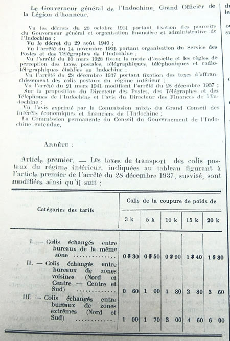 Tarif du 27 aout 1942 rlatif aux colis postaux
