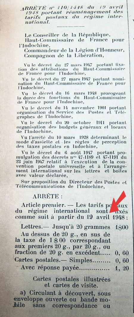 tarif international avril 1948