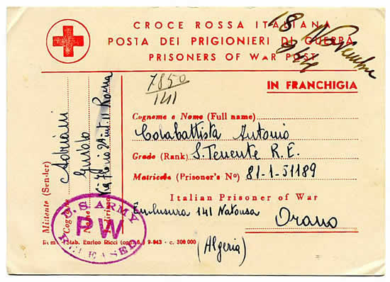 Carte Croix-Rouge Prisonnier Italien