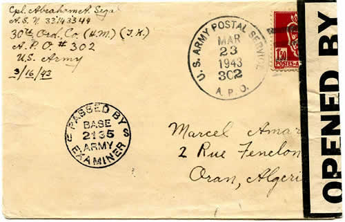 APO US 1944 Guerre Temps Armée Postal Service Apo 847 Cayey Pr Double Censure Droit 