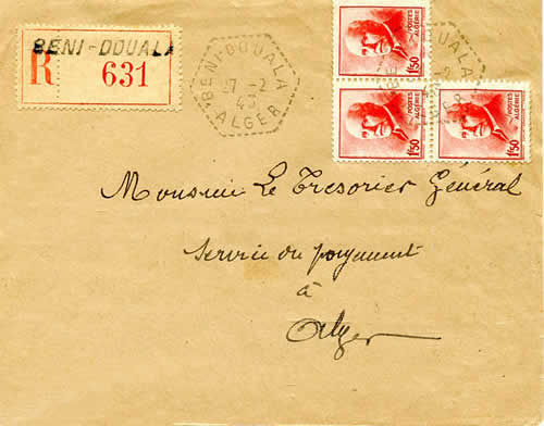 Recommandé avec timbres Pétain 1F50