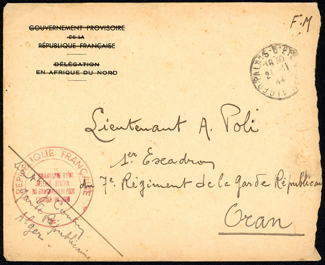 lettre du commissaire d'état pour l'AFN 1944