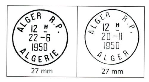 Timbre-à-date en plastique utilisés à Alger en 1950-1952