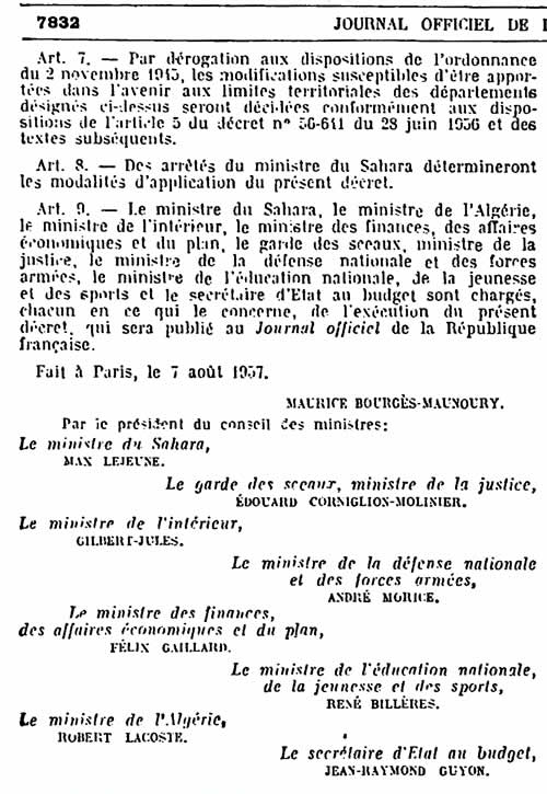 Décret 7 aout 1957 suite et fin