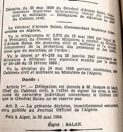 Référence au télégramme Pfimlin à Salan