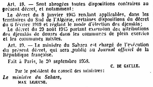 Décret du 20/9/58 fin