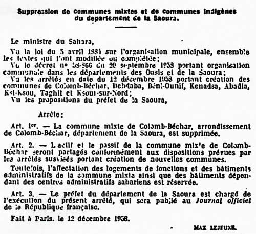 Suppression communes mixtes et indigènes