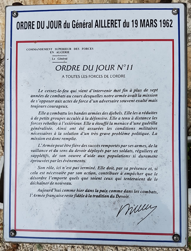 Texte de l'ordre du jour d'arrêt des combats en Algérie