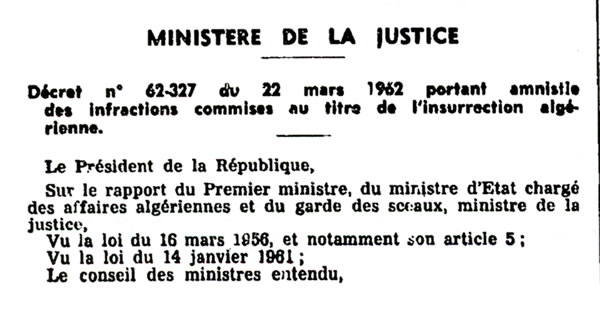 Aministie des faits de la guerre d'Algérie