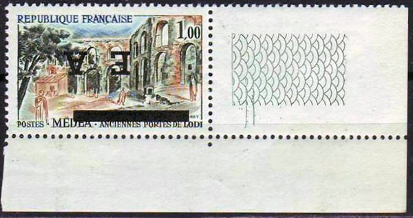 Surchrga eA typo inversée sur timbre médéa nuance verte