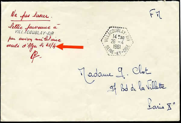 Lettre parvenue à Villacoublay