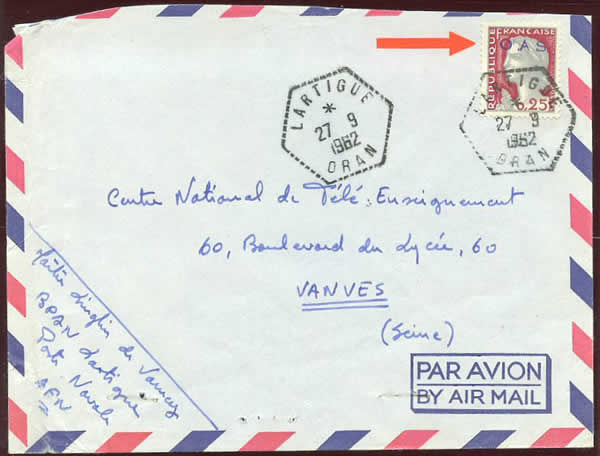 Timbre surchargé OAS sur lettre