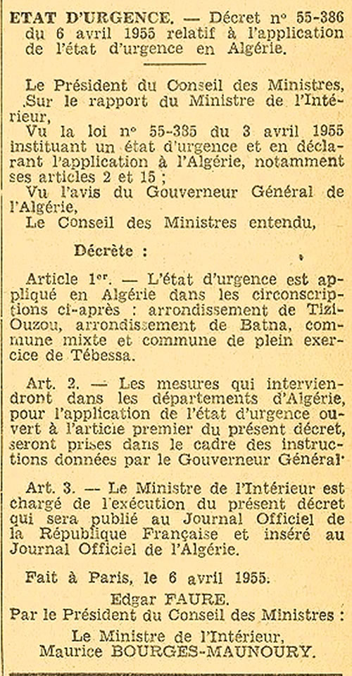 Application de l'état d'urgence à l'Algérie