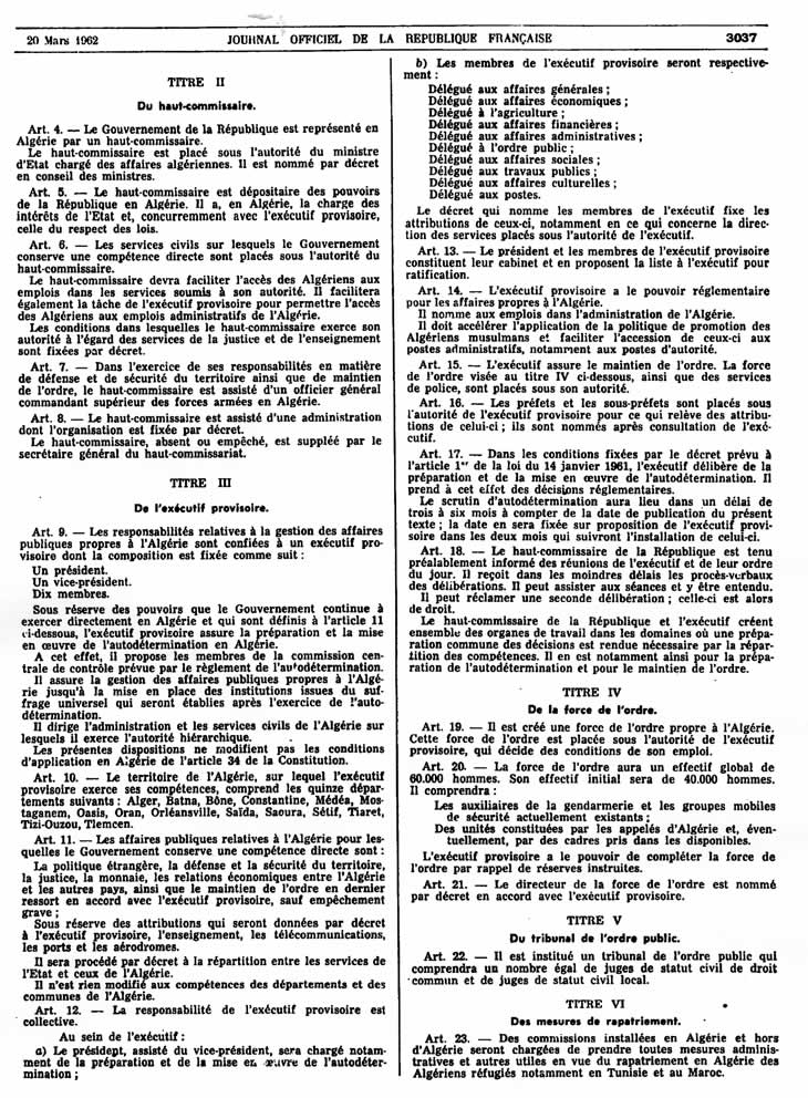 Organisation provisoire après le 19 mars